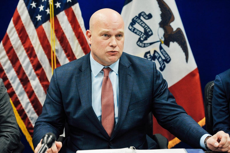 Acting Attorney General Matthew G. Whitaker gives brief remarks on Wednesday in Des Moines, Iowa.